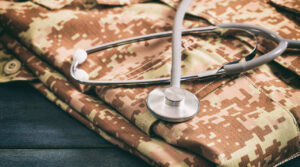 Stethoscope on top of military uniform